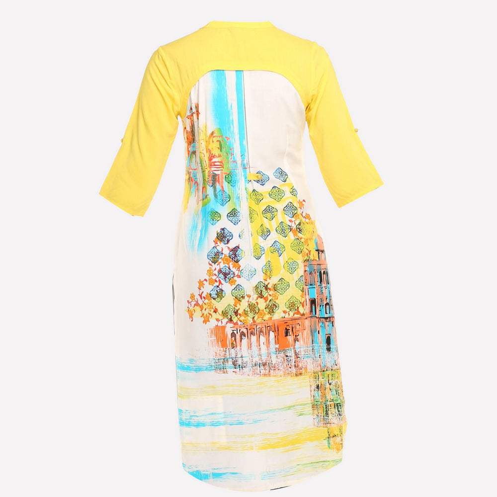 Yellow &amp; White Floral Print kurta