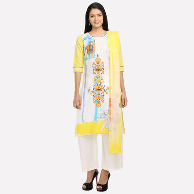 Yellow & White Printed kurta