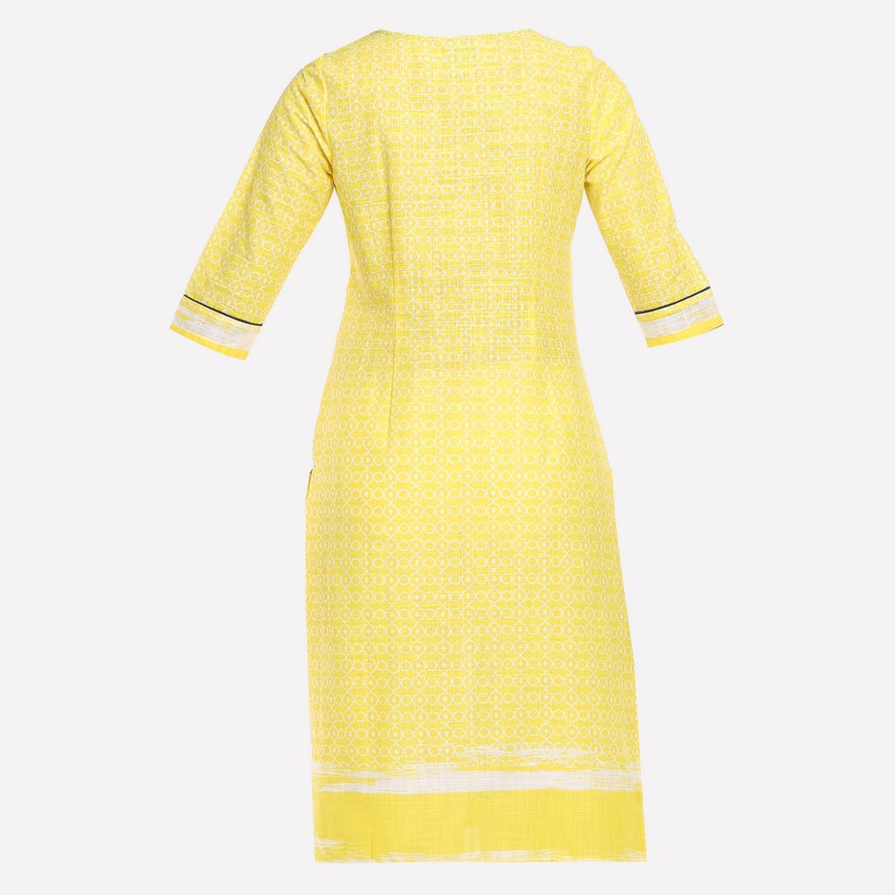 Yellow &amp; White Printed kurta