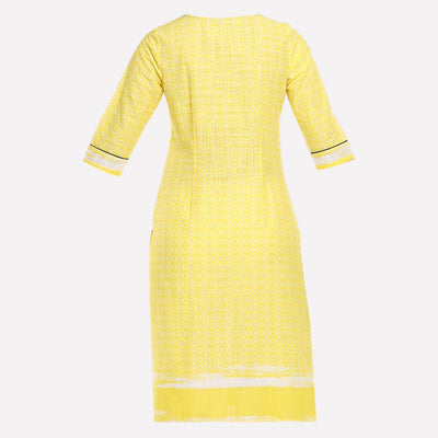 Yellow & White Printed kurta