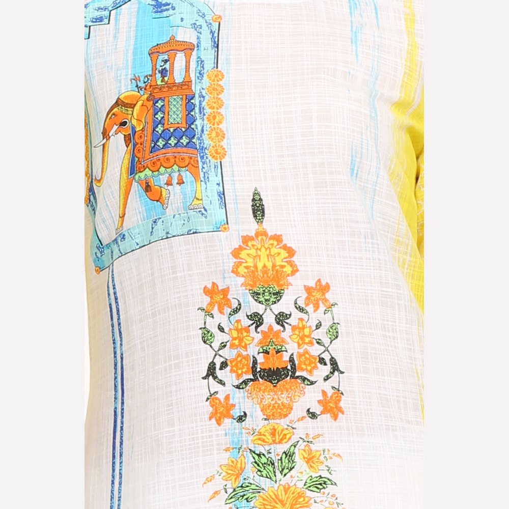 Yellow &amp; White Printed kurta