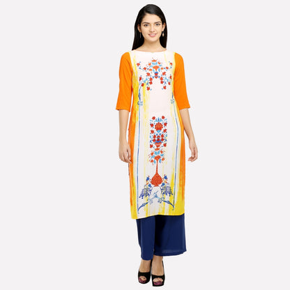 Orange Boat Neck Printed kurta