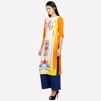 Orange Boat Neck Printed kurta