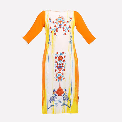 Orange Boat Neck Printed kurta