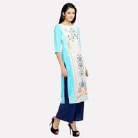 Blue Printed Boat Neck kurta