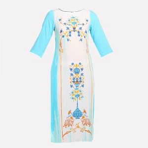 Blue Printed Boat Neck kurta