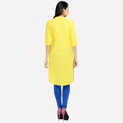 Yellow & White Mandarin Neck Printed kurta