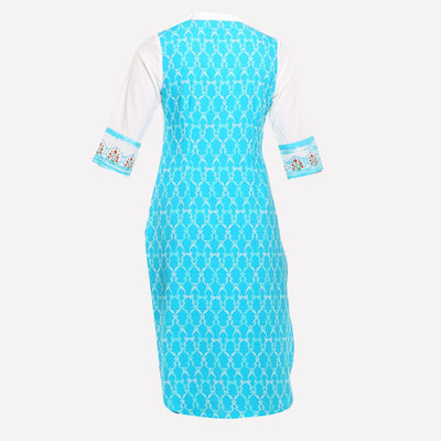 White & Blue Collar Neck Printed kurta