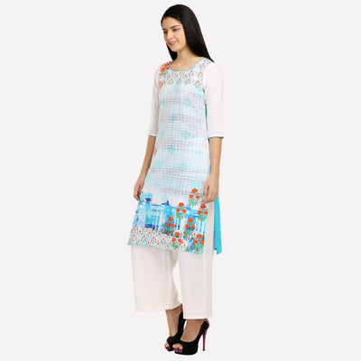 White & Blue Printed kurta