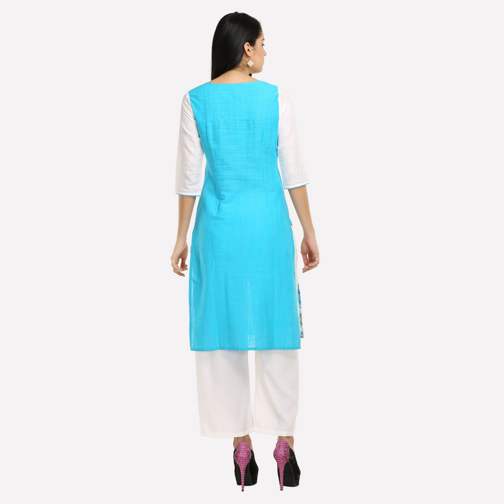 White &amp; Blue Printed kurta