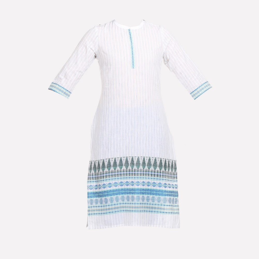 White &amp; Blue Mandarin Neck Printed kurta