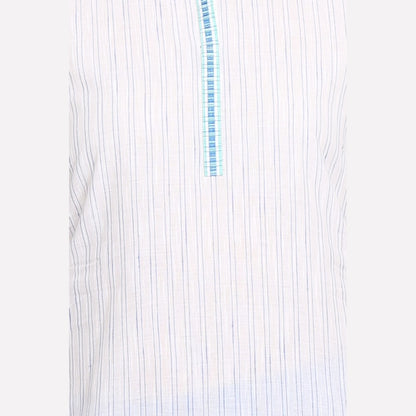 White &amp; Blue Mandarin Neck Printed kurta