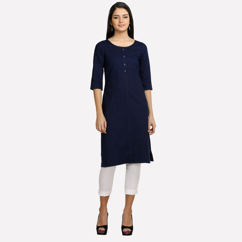 Navy Blue Round Neck Denim kurta