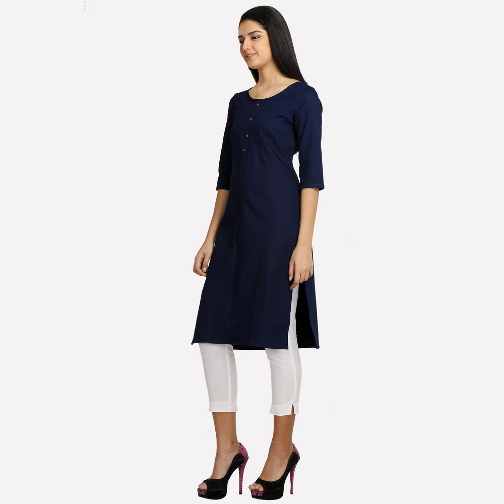 Navy Blue Round Neck Denim kurta