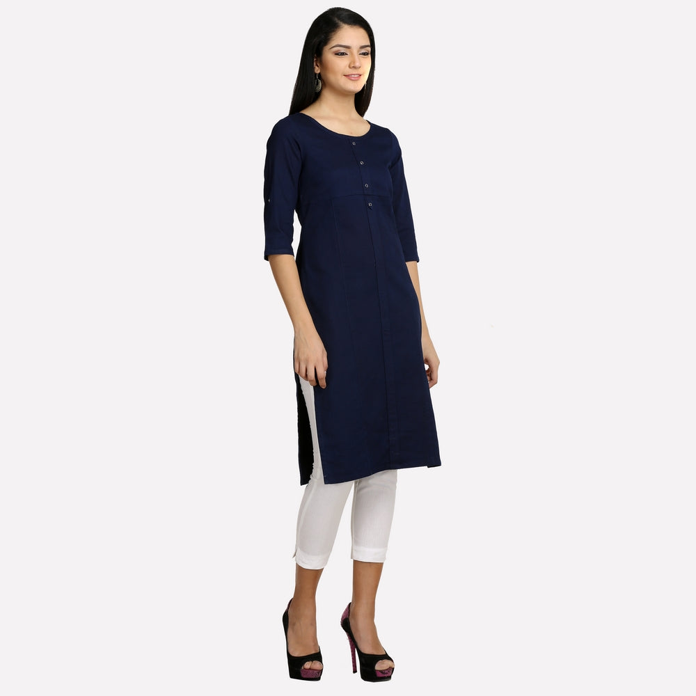 Navy Blue Round Neck Denim kurta