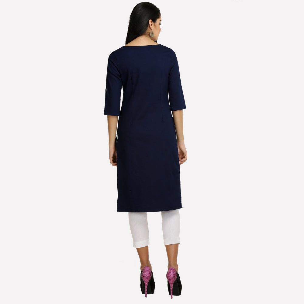 Navy Blue Round Neck Denim kurta