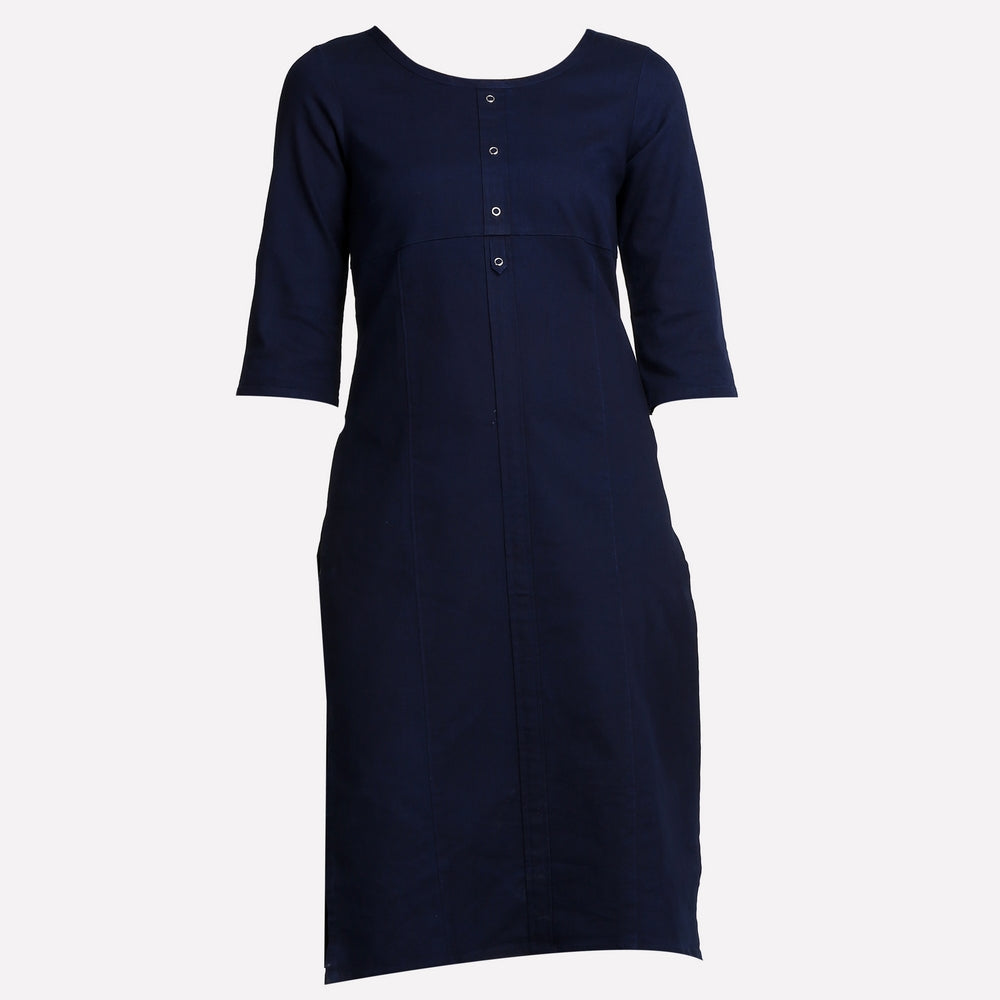 Navy Blue Round Neck Denim kurta