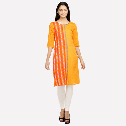 Yellow Printed Round Neck 3/4 Sleeve kurta