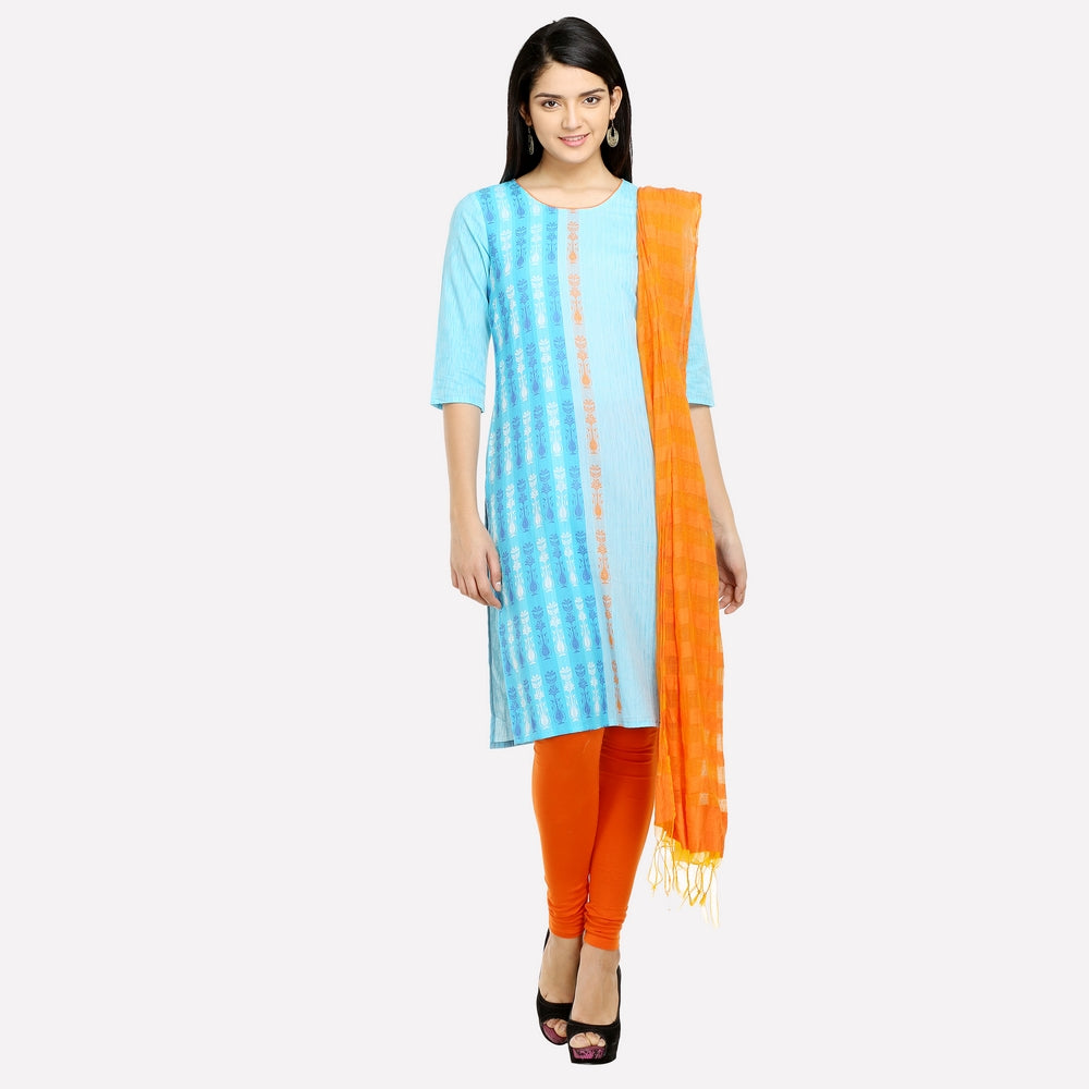 Light Blue Printed 3/4 Sleeve kurta