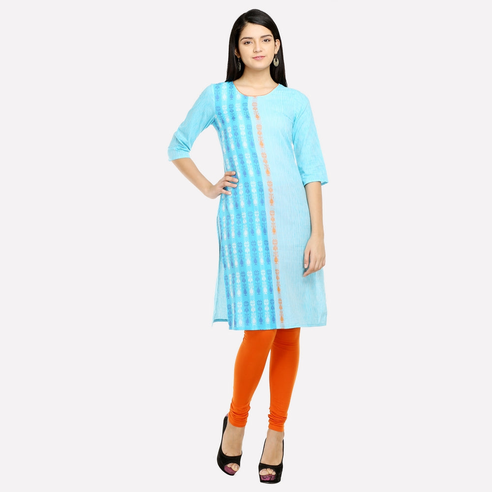 Light Blue Printed 3/4 Sleeve kurta