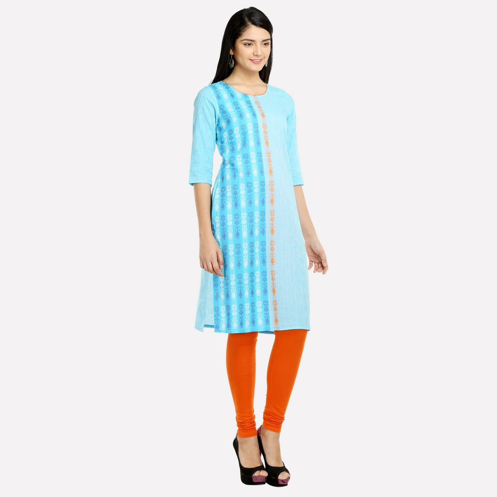 Light Blue Printed 3/4 Sleeve kurta