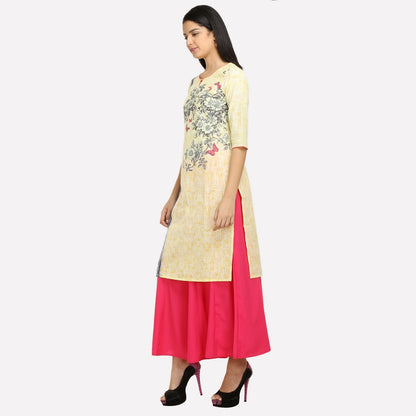 Yellow Floral Print 3/4 Sleeve kurta