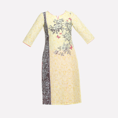 Yellow Floral Print 3/4 Sleeve kurta