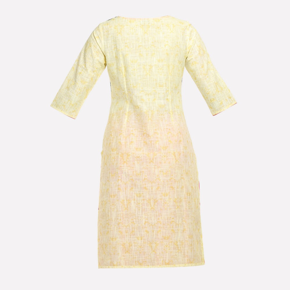 Yellow Floral Print 3/4 Sleeve kurta