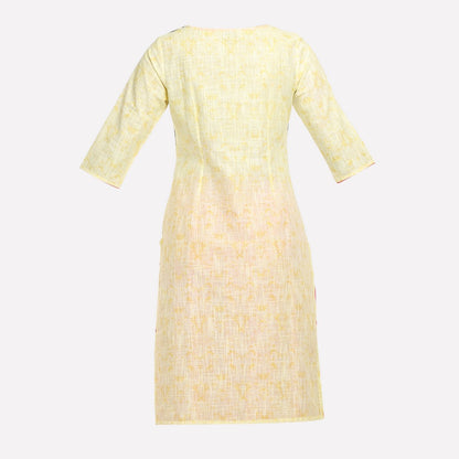 Yellow Floral Print 3/4 Sleeve kurta