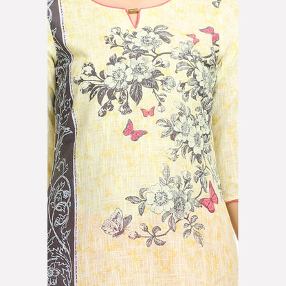 Yellow Floral Print 3/4 Sleeve kurta