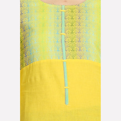 Yellow Round Neck Printed 3/4 Sleeve kurta