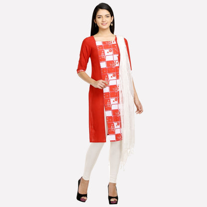 Red Printed Front Slit kurta