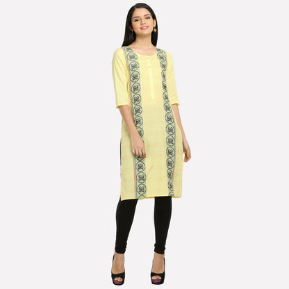 Yellow Round Neck Printed kurta