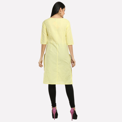 Yellow Round Neck Printed kurta