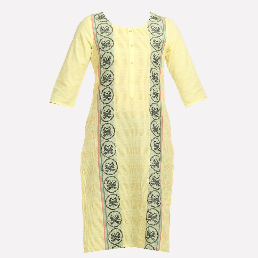 Yellow Round Neck Printed kurta