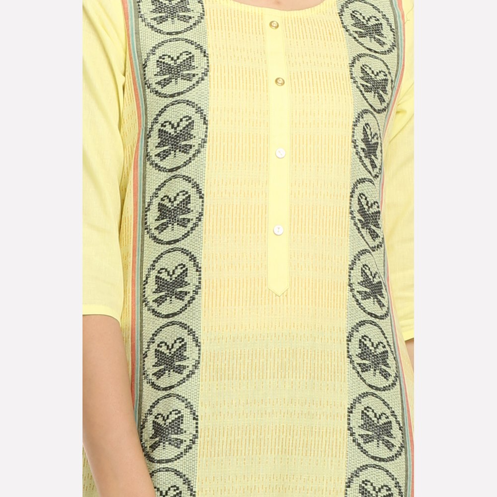 Yellow Round Neck Printed kurta