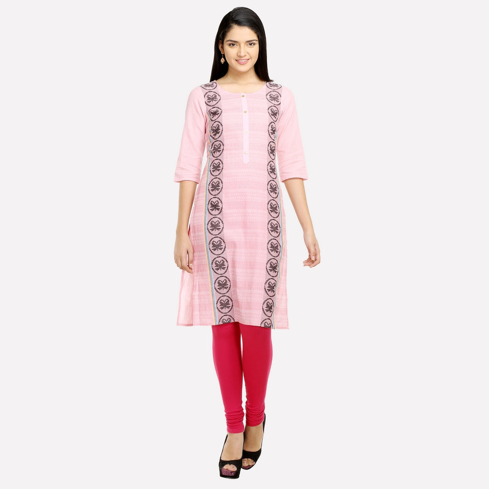 Pink Round Neck Printed kurta