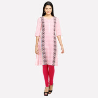 Pink Round Neck Printed kurta