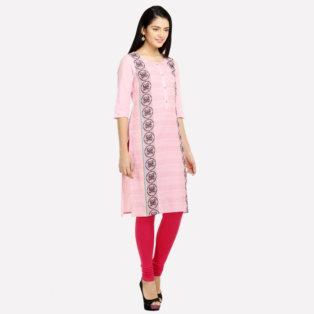 Pink Round Neck Printed kurta