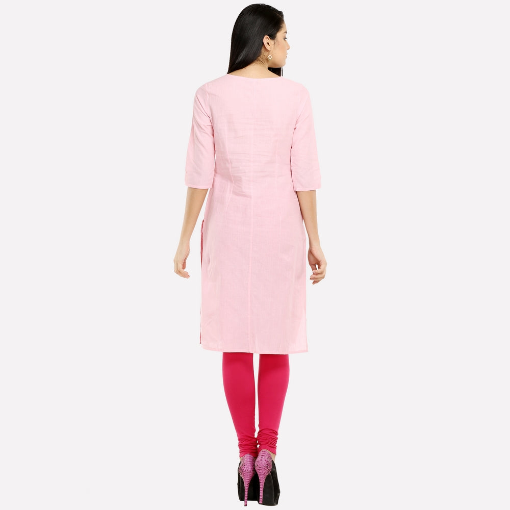 Pink Round Neck Printed kurta