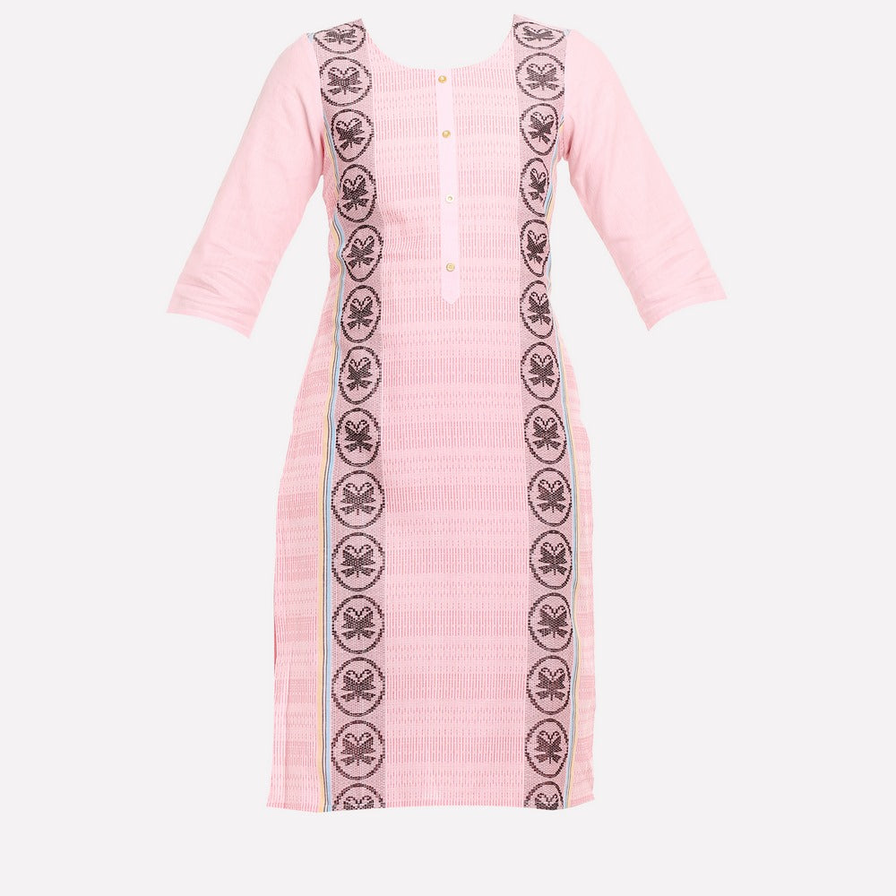Pink Round Neck Printed kurta