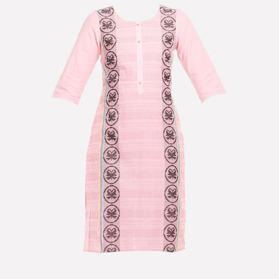 Pink Round Neck Printed kurta