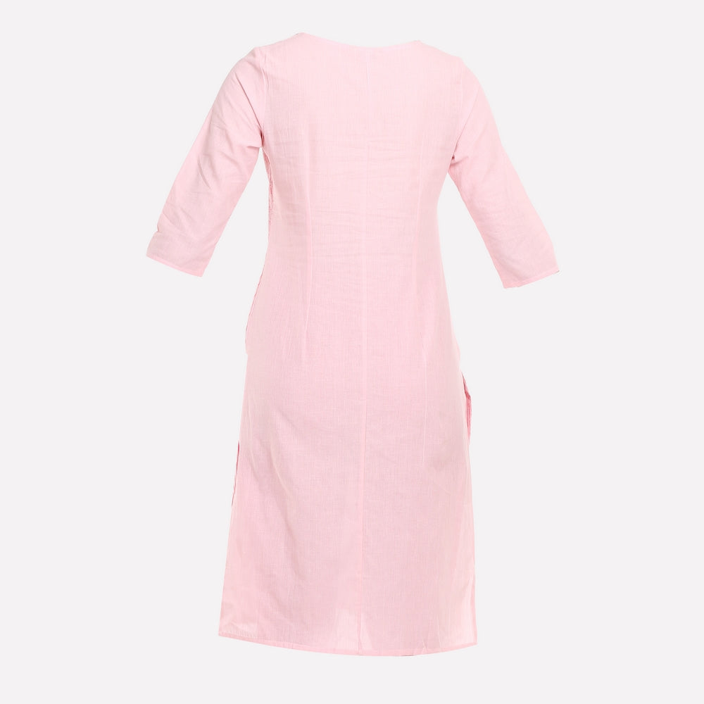 Pink Round Neck Printed kurta