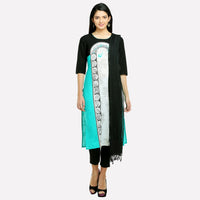 Blue &amp; Black Printed 3/4 Sleeve kurta