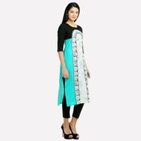 Blue &amp; Black Printed 3/4 Sleeve kurta