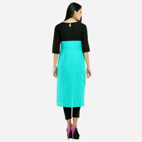 Blue &amp; Black Printed 3/4 Sleeve kurta