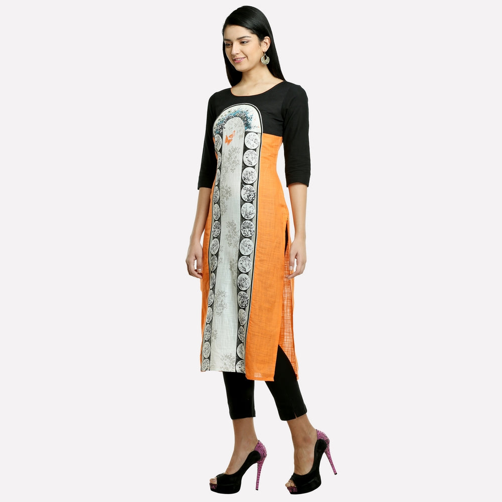 Orange Round Neck 3/4 Sleeve kurta