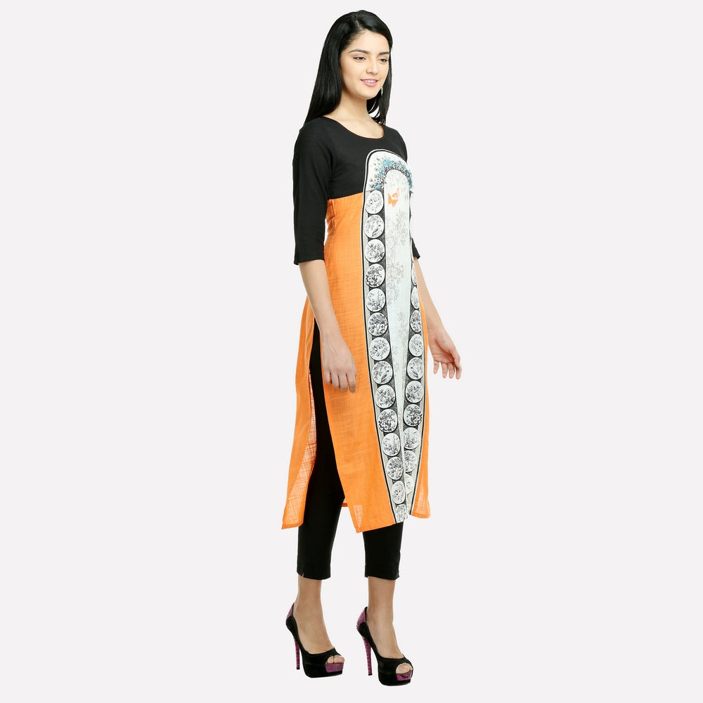 Orange Round Neck 3/4 Sleeve kurta