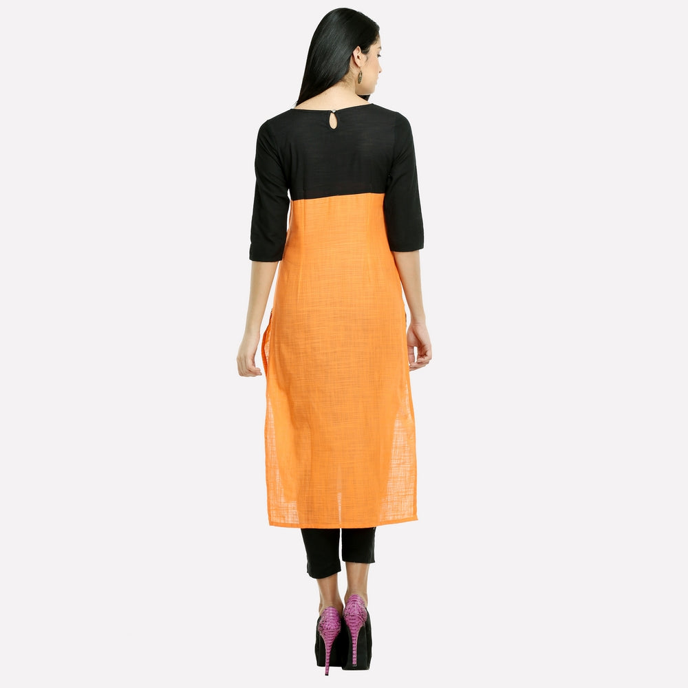 Orange Round Neck 3/4 Sleeve kurta