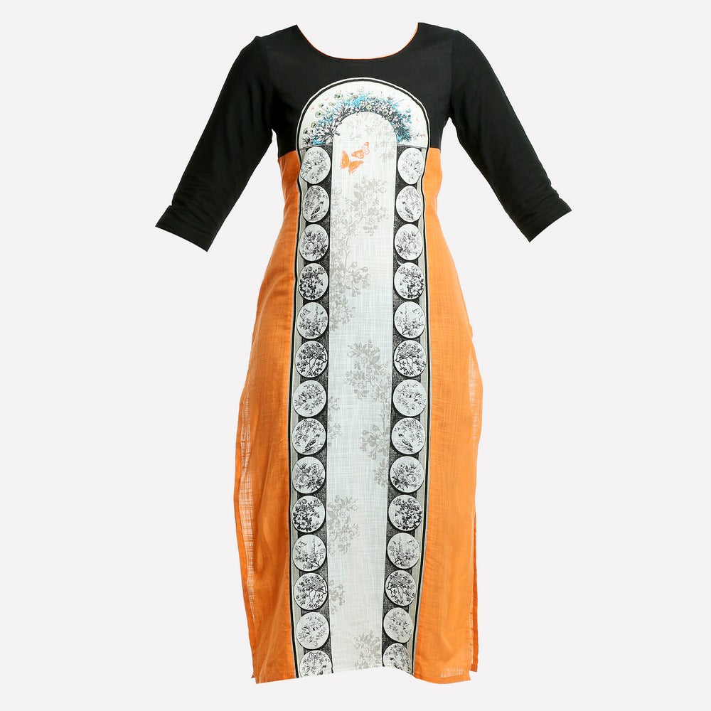 Orange Round Neck 3/4 Sleeve kurta